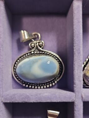 Sterling Silver Oval Blue Stone Pendant - Women Jewelry